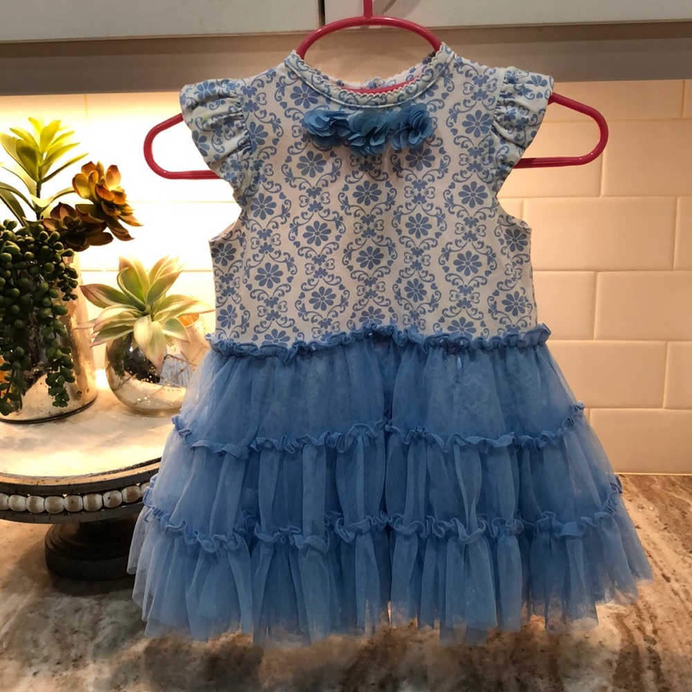 Little Me Blue and White Tutu with Flower Detail